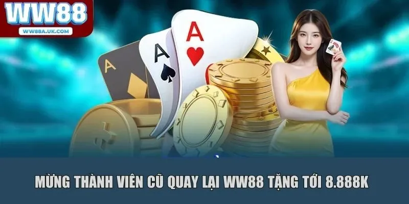 Mừng thành viên cũ quay lại WW88 tặng tới 8.888K